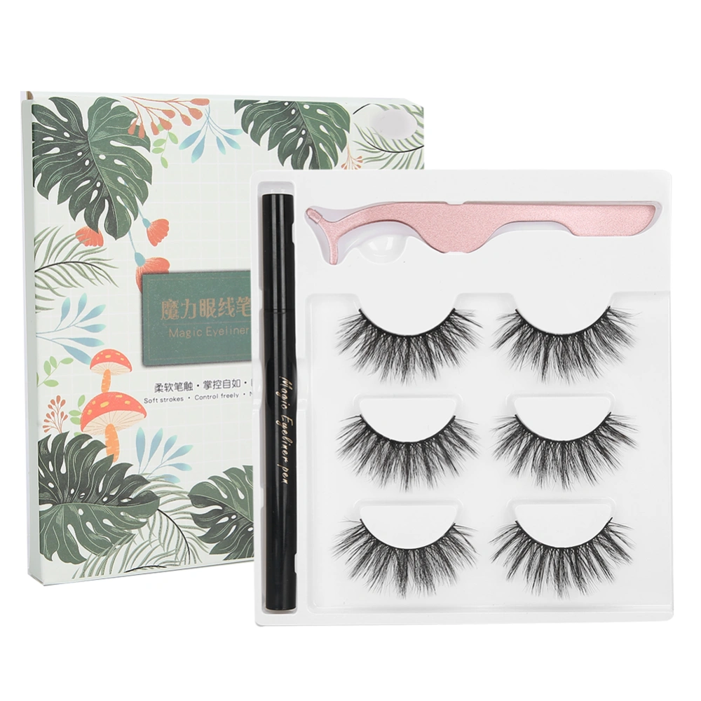 SelfAdhesive Eyeliner Water Liquid Eyeliner False Eyelashes Tweezers Makeup Tool Set(E07 Green Box )