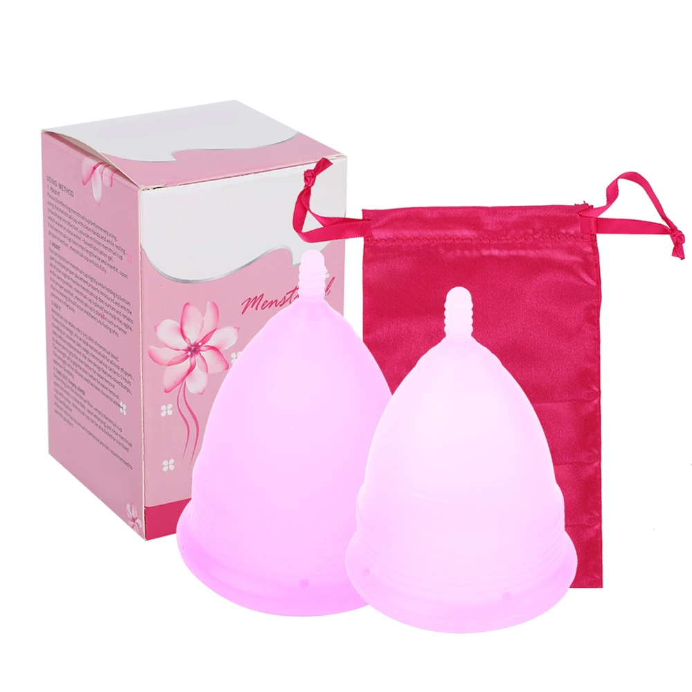 Silicone Menstrual Cup Reusable Female Lady Hygiene Cup Collector Body Care Tool(2 x Purple Menstrual Cup(L)+Storage Bag )