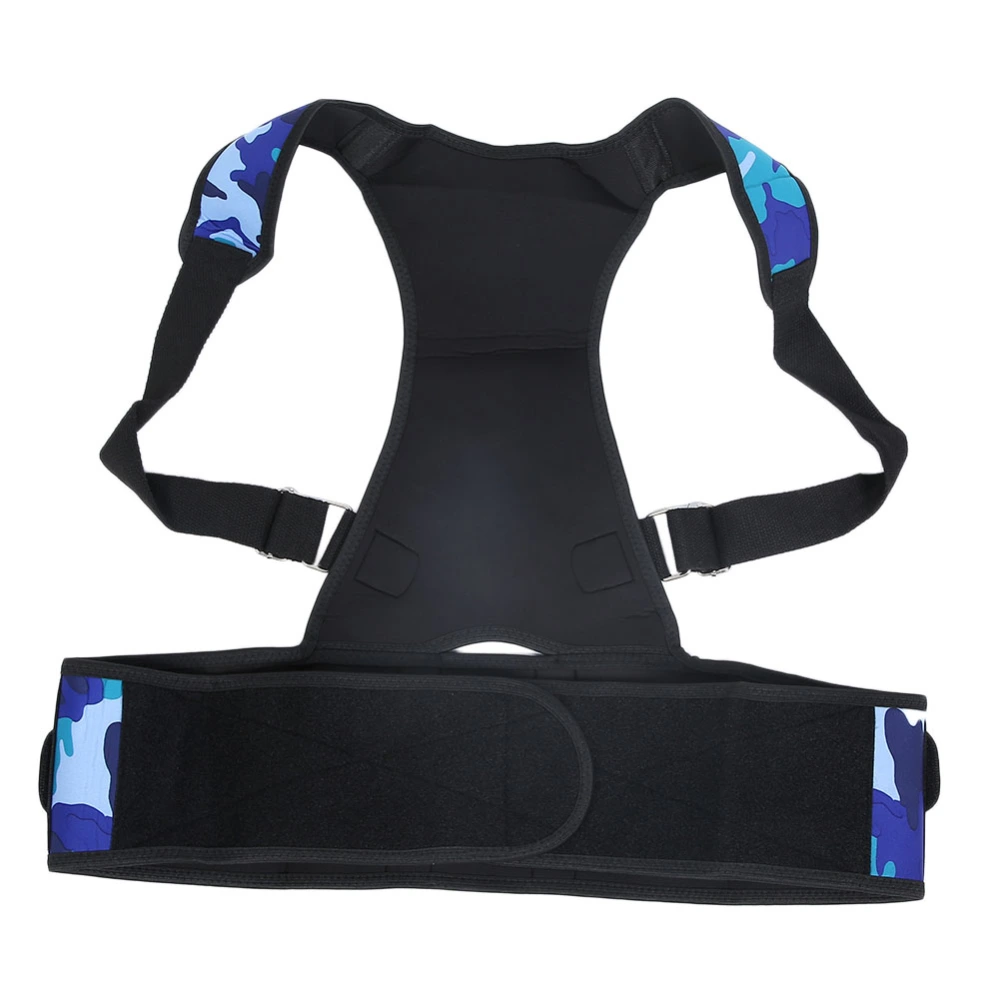 Back Brace Belt Adjustable Posture Corrector Unisex Shoulder Back Lumber Support BeltCamouflage Blue XL