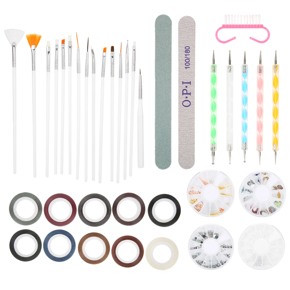 Nail Pen Polishing Strips Manicure File Nail Art Crystal Rhinestones Dotting Tool Set