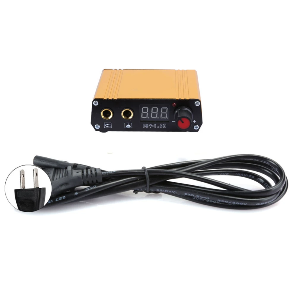 Professional Mini Tattoo Machine Power Supply Tattoo Power Supply LCD Display Gold 100‑230VUS Plug