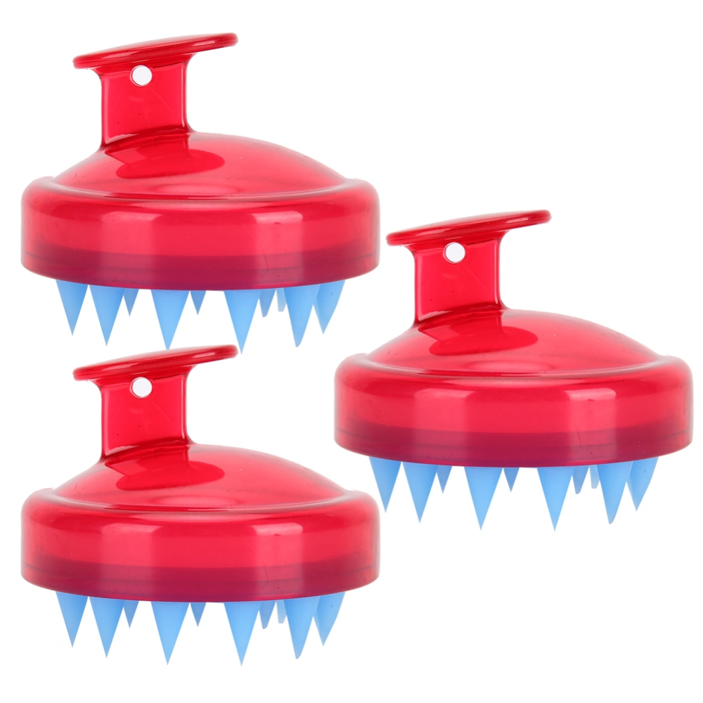 3pcs Silicone Shampoo Brush Shower Scalp Massager Brush AntiSlip Scalp Hair Washing Brush(Red )