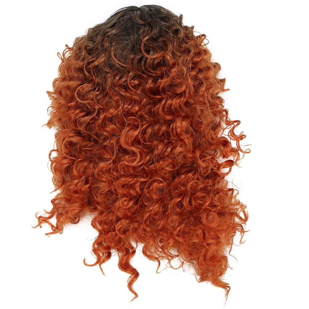 Mid Length Curly Wavy Wigs Women Female Synthetic Hair Gradient Brown Wigs