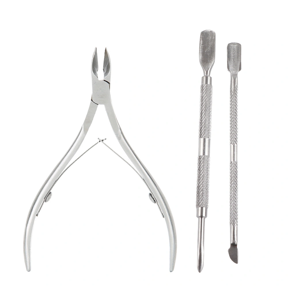 3pcs Stainless Steel Cuticle Nippers Dead Skin Removal Steel Pusher Manicure Tool Set