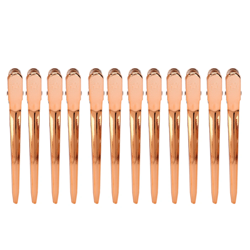 12pcs Salon Clamp Grips Hairdressing Barber Shop Duckbill Hair Clips Hairpin for SalonRose gold