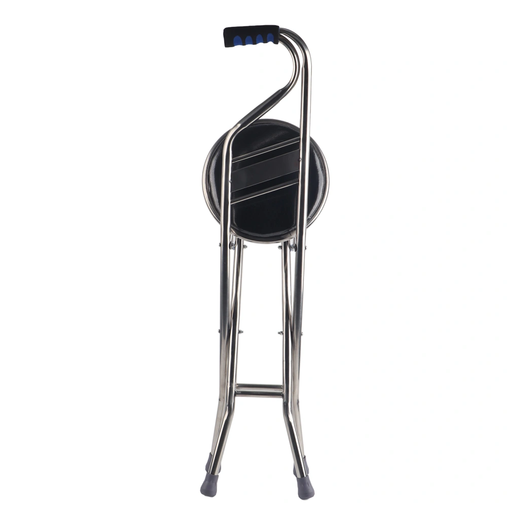 Folding Walking Hand Stick Stool Elderly Stainless Steel Four Leg Thickening Walking Cane(Noir )