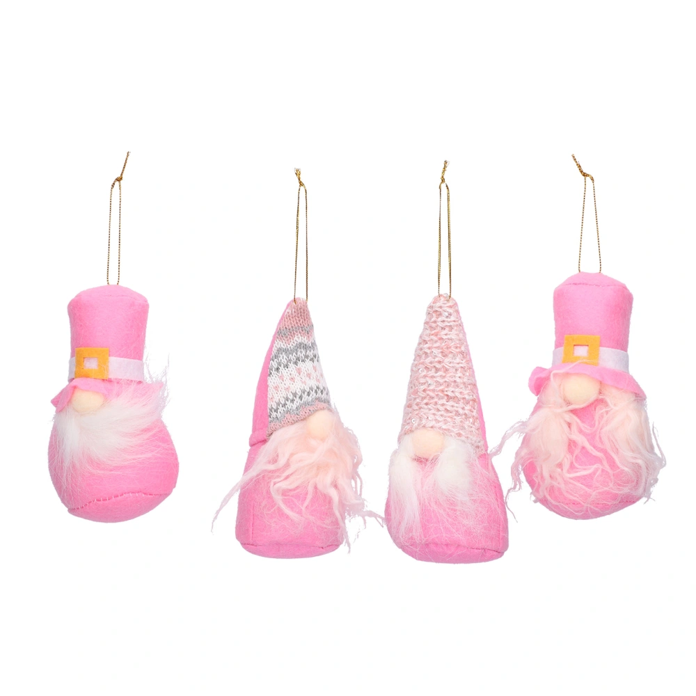 4pcs Christmas Tree Faceless Gnome Dolls Soft Plush Hanging Ornament Dwarf Decorations Pink