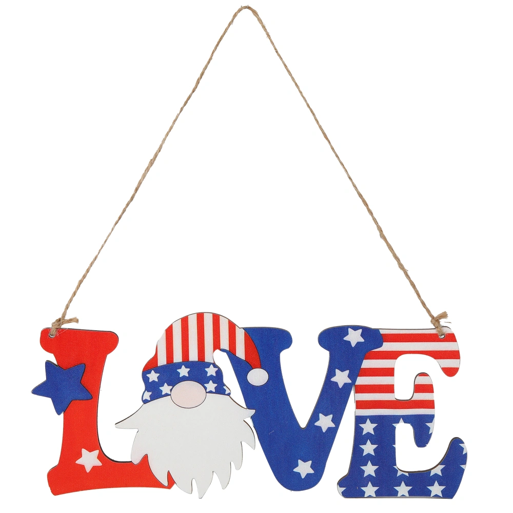 Wooden Independence Day Gnome Door Sign Portable Wall Hanging Sign Home Party DecorationsLOVE