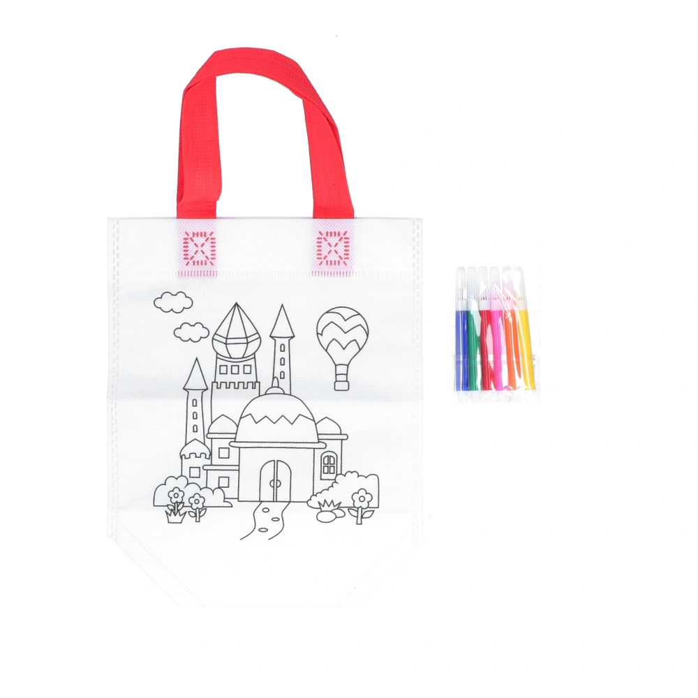 DIY Graffiti Tote Bag Doodle Tote Non‑Woven Art Tote Bag with 6 Colour Pens for KidsCastle