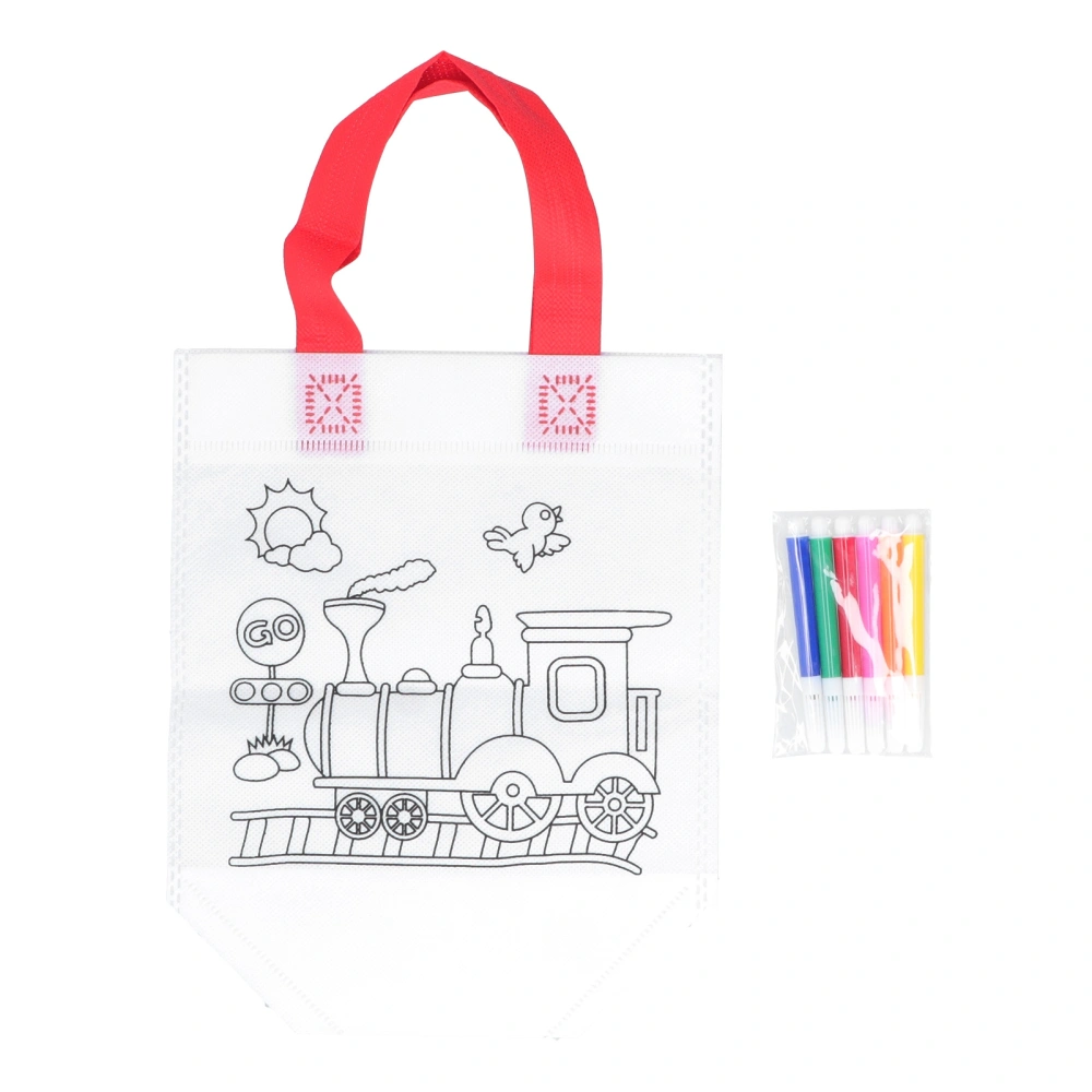 DIY Graffiti Tote Bag Doodle Tote Non‑Woven Art Tote Bag with 6 Colour Pens for KidsTrain