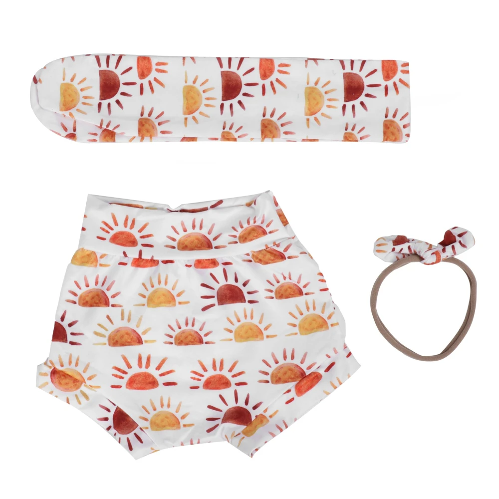 Baby Shorts Clothes Set 3PCS Sun Pattern Baby Photography Clothes Set Headband Outfit SetSun 70cm