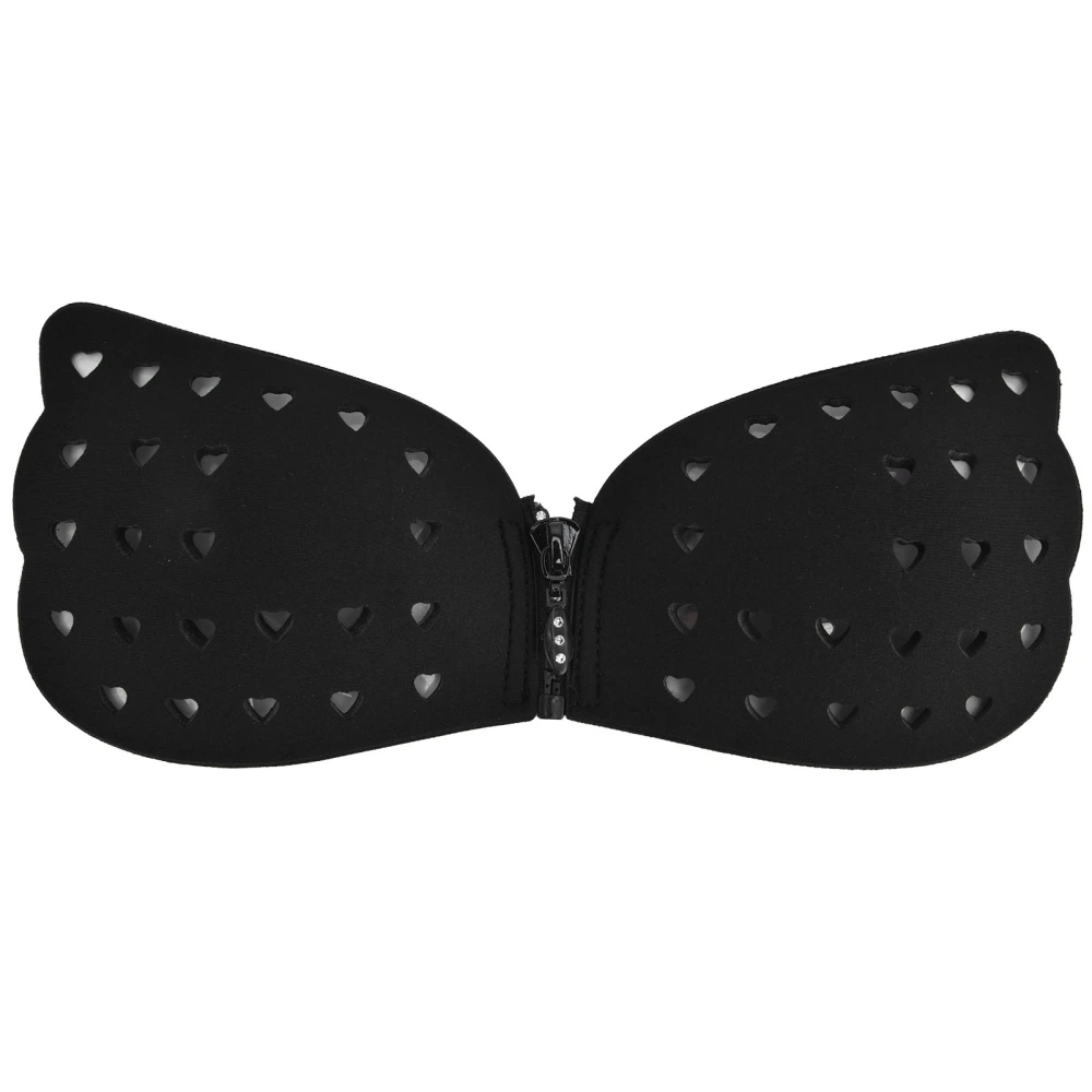 Self‑Adhesive Bra Breathable Holes Strapless Push Up Silicone Bra for Backless DressZipper Black