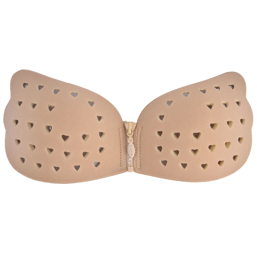 Self‑Adhesive Bra Breathable Holes Strapless Push Up Silicone Bra for Backless DressZipper Skin Color