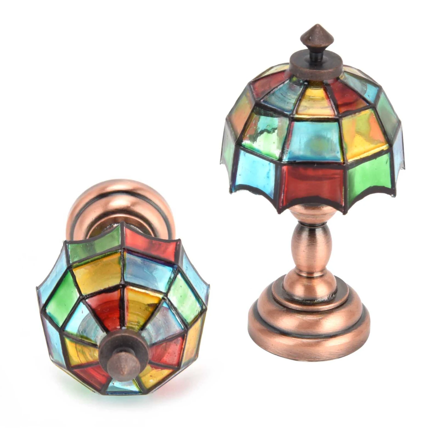 1:12 Dollhouse Wireless LED Desk Lamp Miniature Table Lamp with Colorful Lampshade