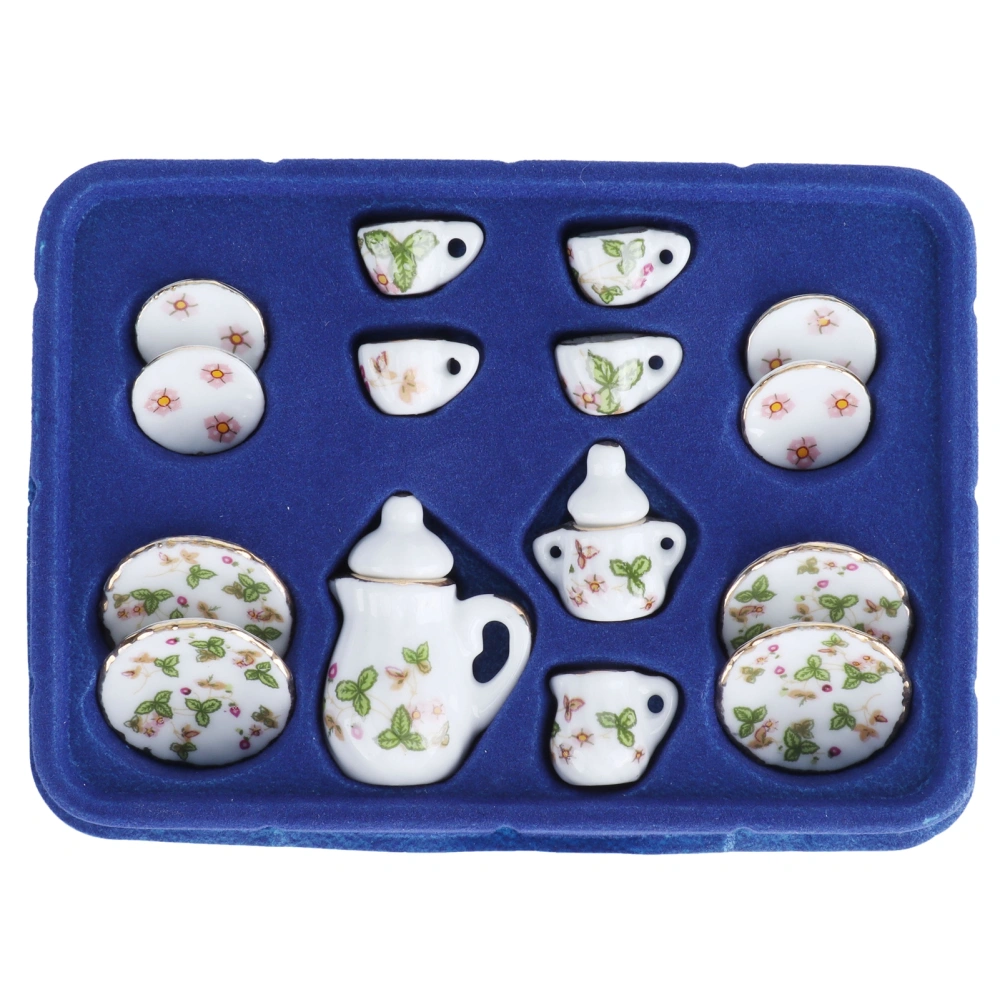 15pcs 1/12 Ceramics Tea Cup Set Dollhouse Decoration Simulation Mini Kitchen AccessoriesClover Pattern