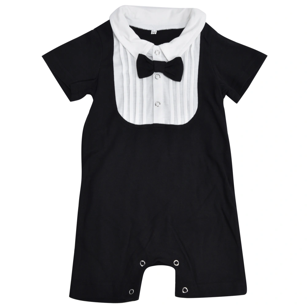 Newborn Baby Bow Tie One‑Piece Romper Bodysuit Infant Short Sleeve Clothes for SummerBlack 80cm / 31.5in