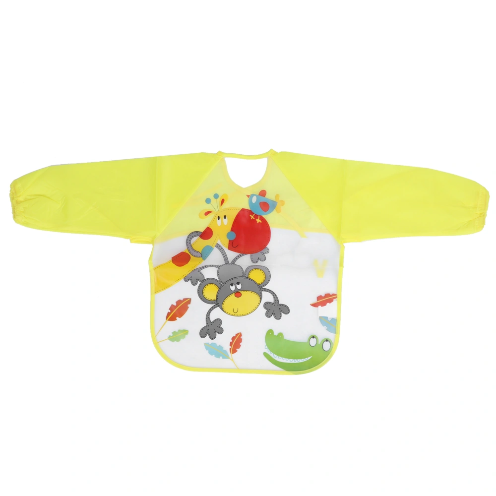 Baby Long Sleeved Bib Waterproof Feeding Drawing Cartoon Animal Pattern Kids Art SmockYellow Monkey 1-5 Years Old