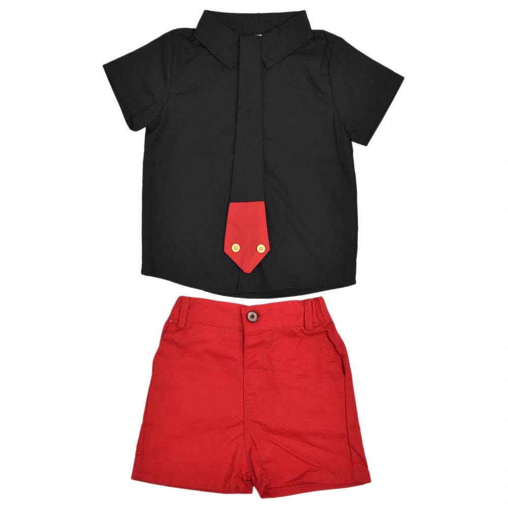 Children Clothing Short Sleeve Shirt Gentleman Tie Shorts Set Baby Boy Clothing SetBlack 110cm / 43.3in