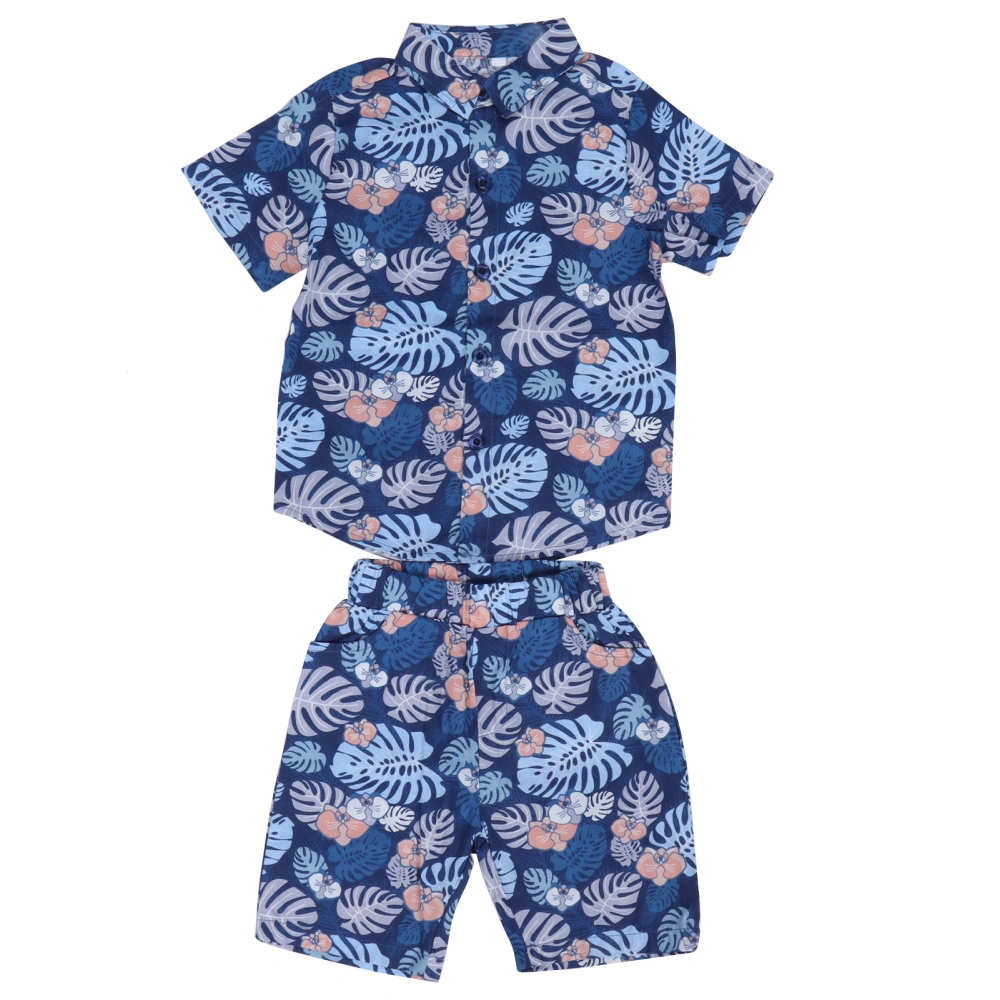 Baby Boy Clothes Set Summer Short Sleeve Shirt Shorts Set Floral Print Pattern Boys Clothing SetBlue 90cm / 35.4in