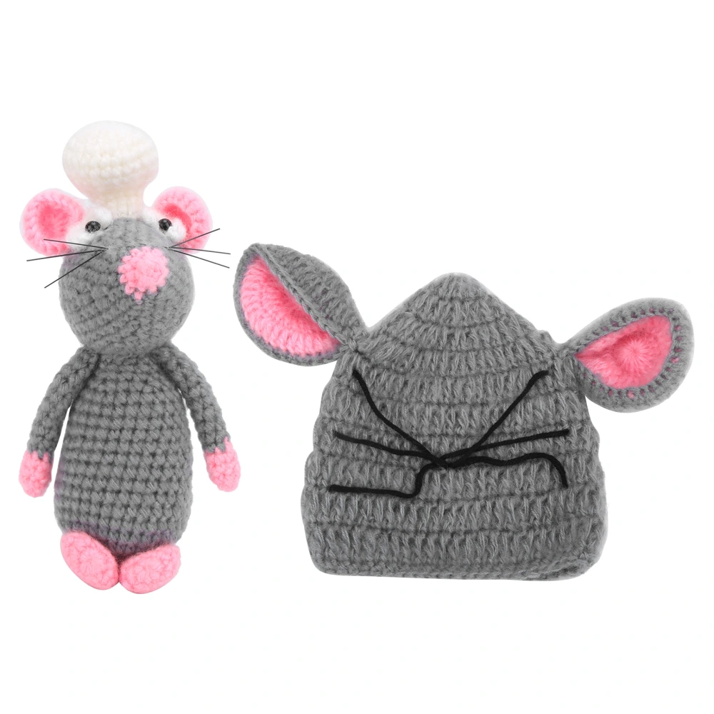 Infant Costume Knitted Sets Baby Photo Shoot Outfits Newborn Baby Mouse Hat with Mouse DollDark Gray