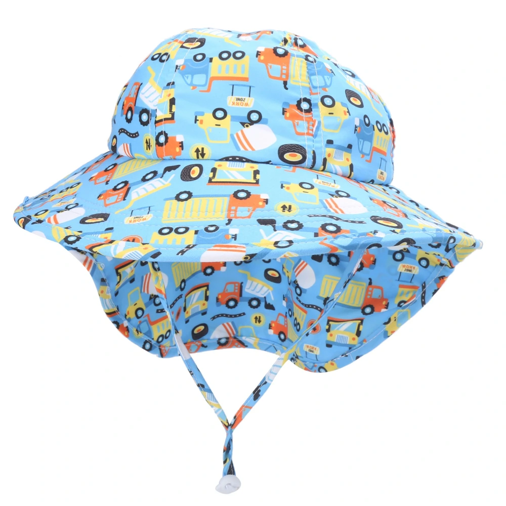 Toddler Children Sun Hat with Windproof Strap Printed Sunscreen Cap Beach Sunhat for KidsLight Blue