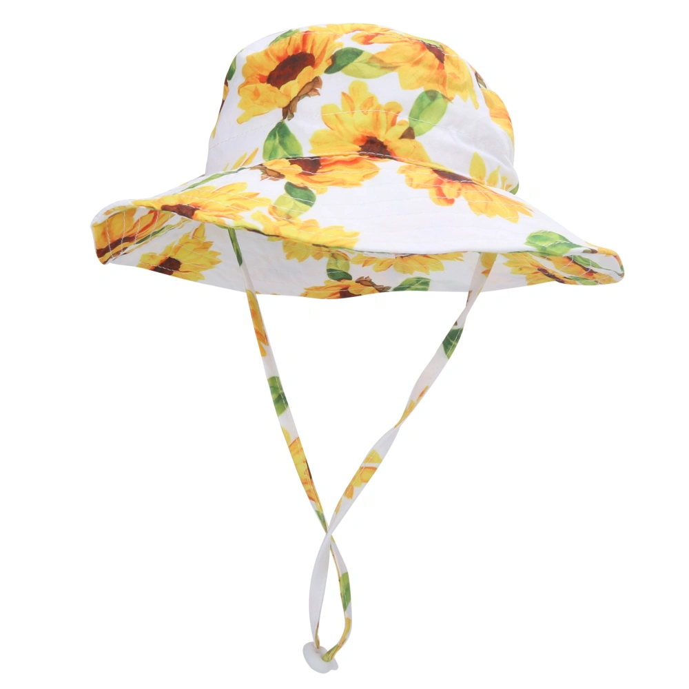 Baby Beach Sun Hat Breathable Fashionable Flower Pattern Children Outdoor Bucket HatYellow