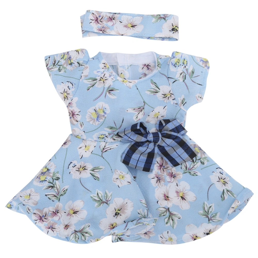 Blue Flower Pattern Doll Dress Elegant Skirt Accessory with Belt for 18inch Doll Girls Gift