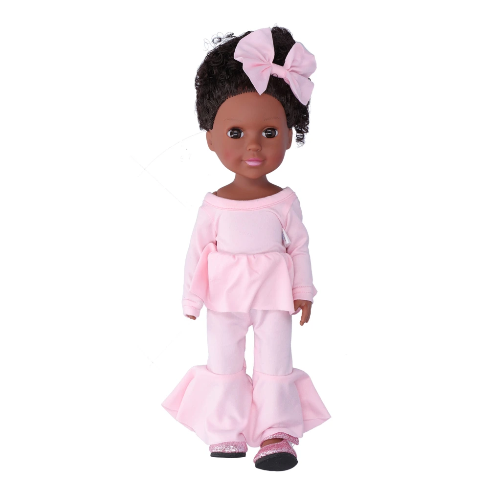 14in Black Baby Girl Doll Cute Vinyl African Girl Doll with Bowknot Hairpin Gift for Kids