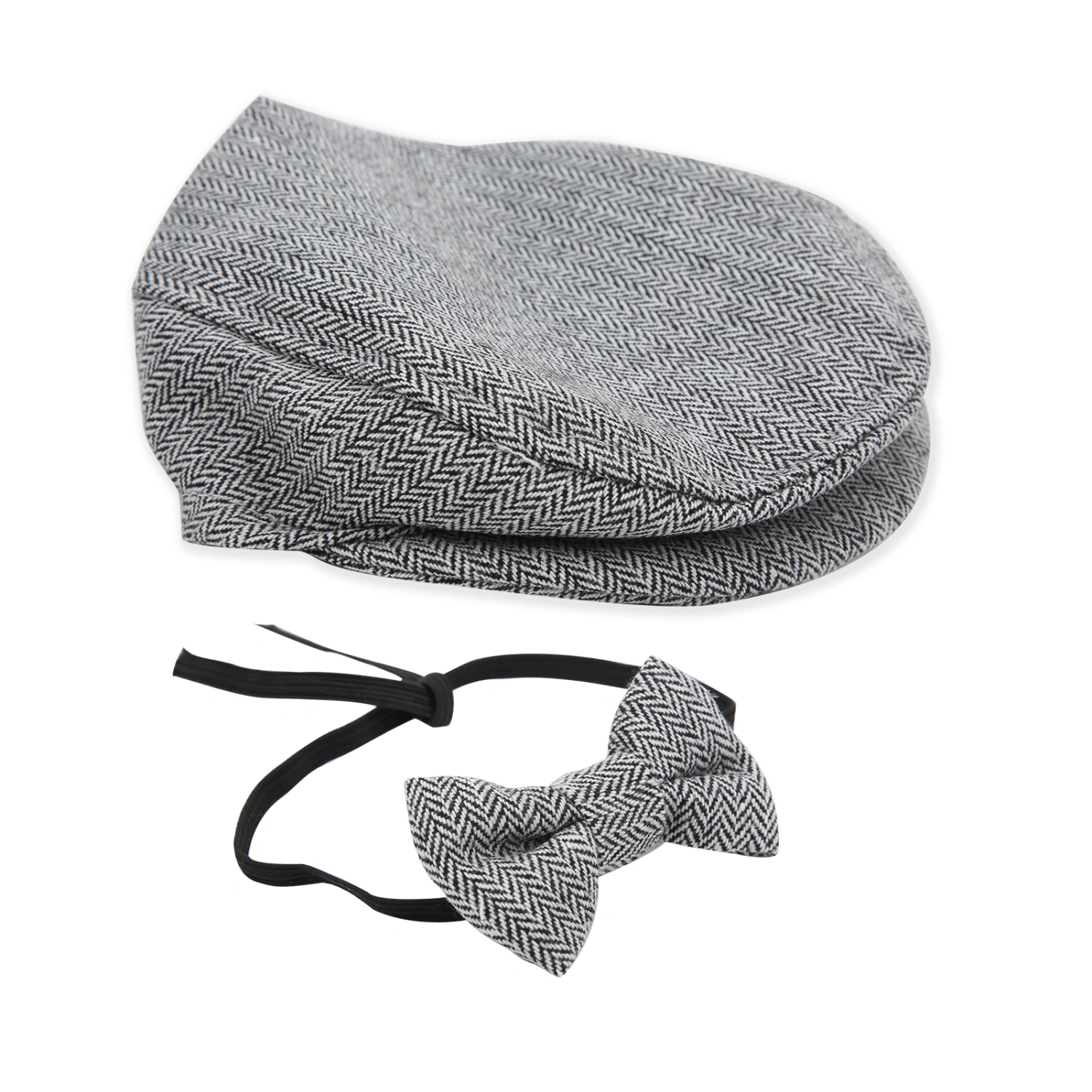 Flat Cap Gentleman Hat Bowtie Photography Prop Infant Newborn Baby Photography Props Set(Black White Gentleman Hat Bowtie)