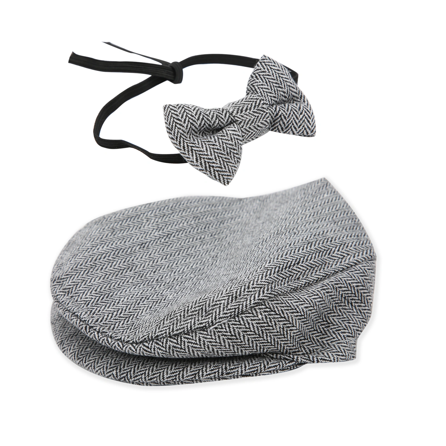 Flat Cap Gentleman Hat Bowtie Photography Prop Infant Newborn Baby Photography Props Set(Black White Gentleman Hat Bowtie)