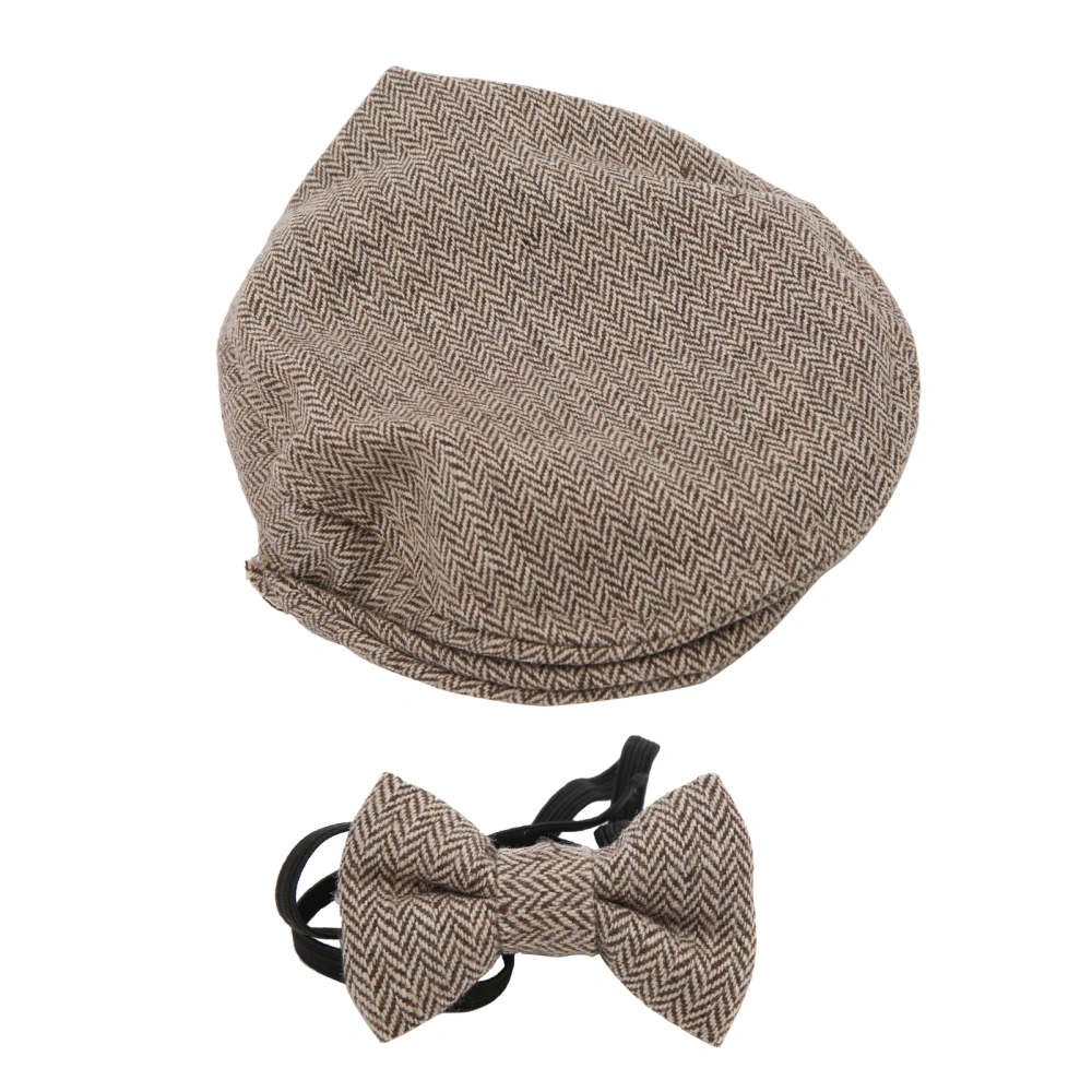 Flat Cap Gentleman Hat Bowtie Photography Prop Infant Newborn Baby Photography Props Set(Coffee Gentleman Hat Bowtie)