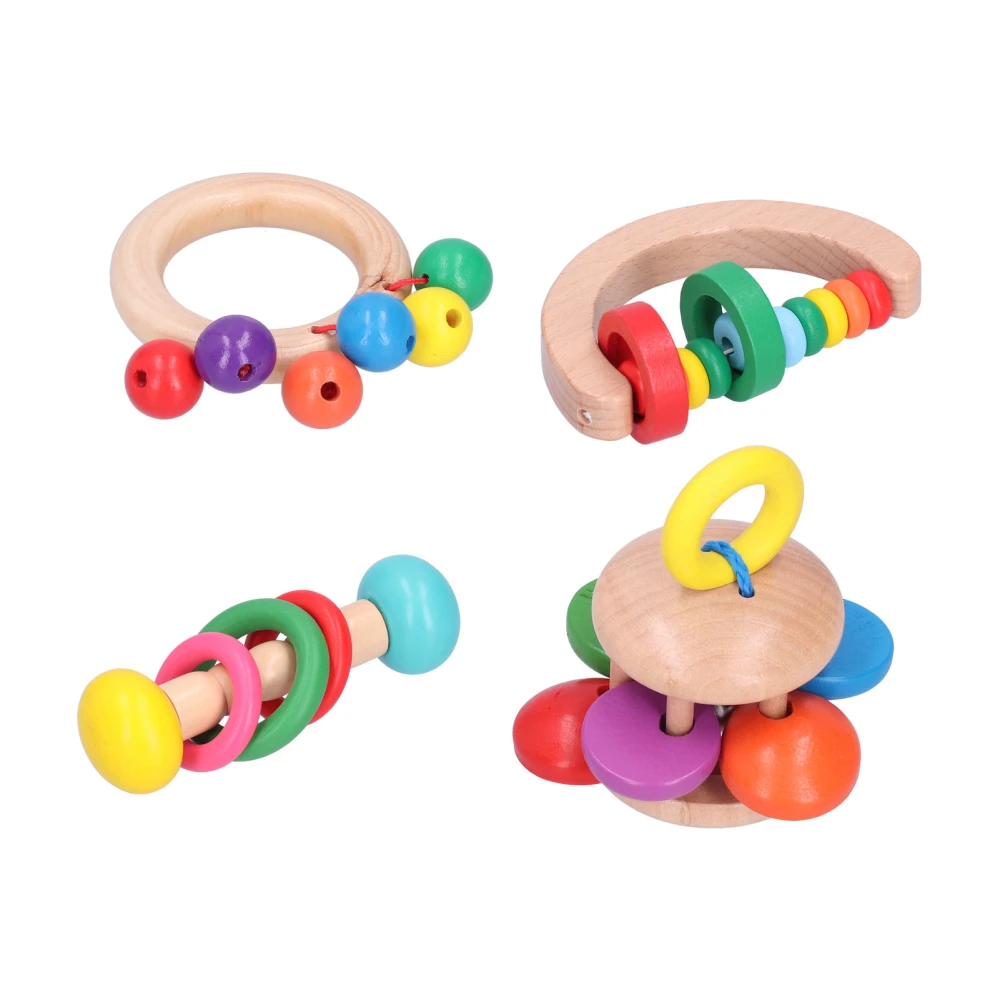 Wooden Baby Rattle Toy Set Soothing Grasping Training Early Educational Toy for Newborns