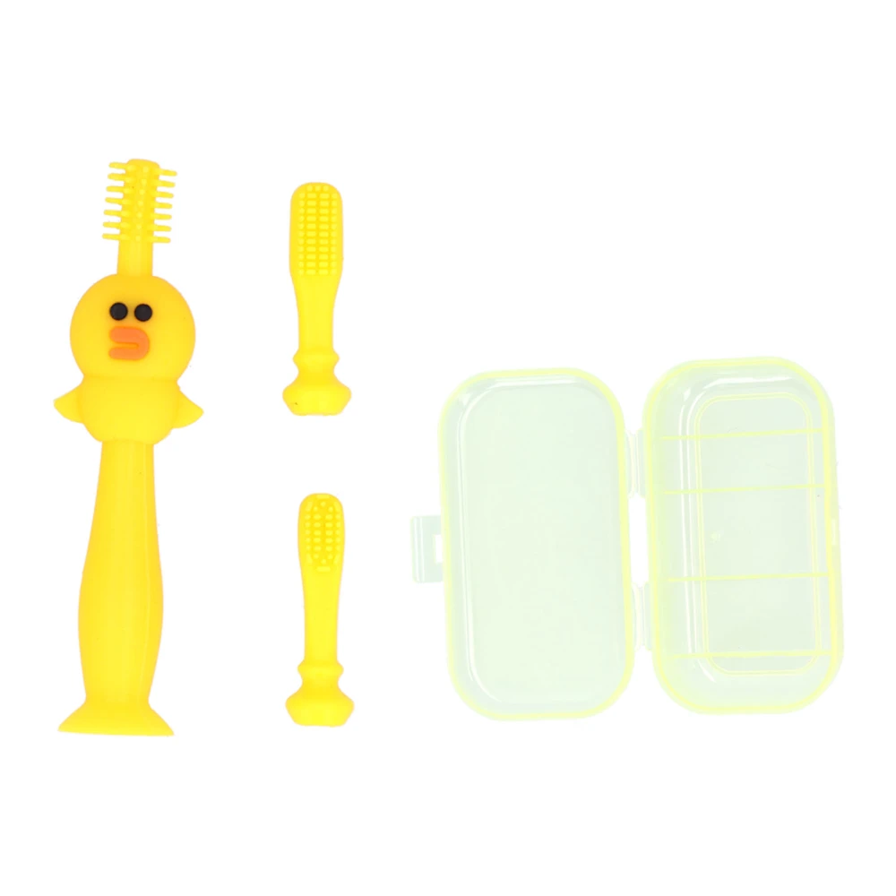 Kids Silicone Toothbrush Cartoon Soft Cleaning Toothbrush Oral Care for 6‑12 Months ToddlerYellow