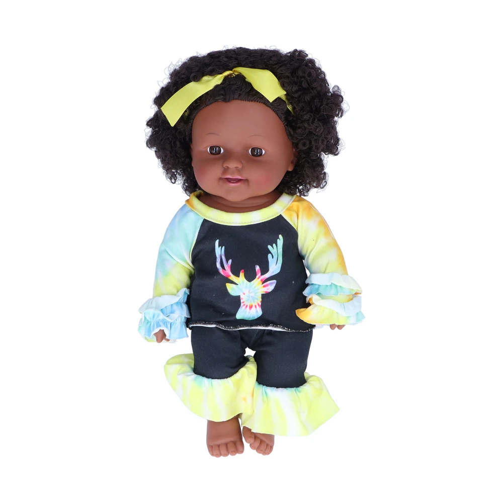 12in Black Baby Girl Doll Vinyl Cute Lifelike African Girl Doll Birthday Gift for Children