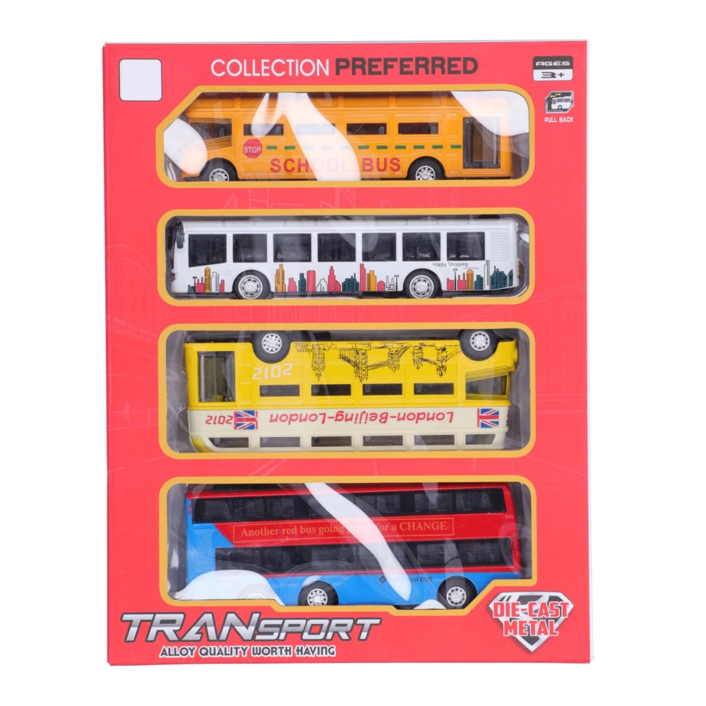 4Pcs Alloy Bus Toys Set Early Educational Pull Back Vehicle Model for Children Kids ToysA