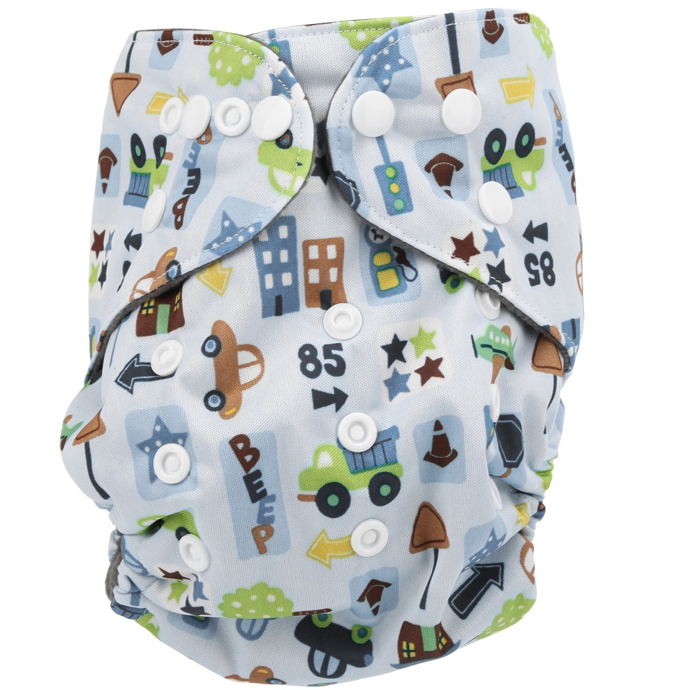 Baby Cloth Diapers Washable Reusable Pocket Nappy Double Rows of Snaps Adjustable Cloth DiapersCar Pattern