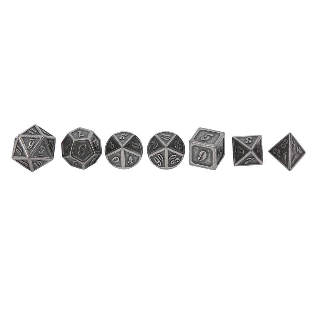 7pcs Role Playing Polyhedral Dice Set Zinc Alloy Dice for Table Board Playing GamesAntique Silver Color