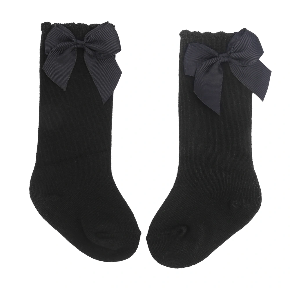 Girls Infant Skin Friendly Knee High Socks Infant Soft Stylish Lovely Long Socks with Bow(Black )