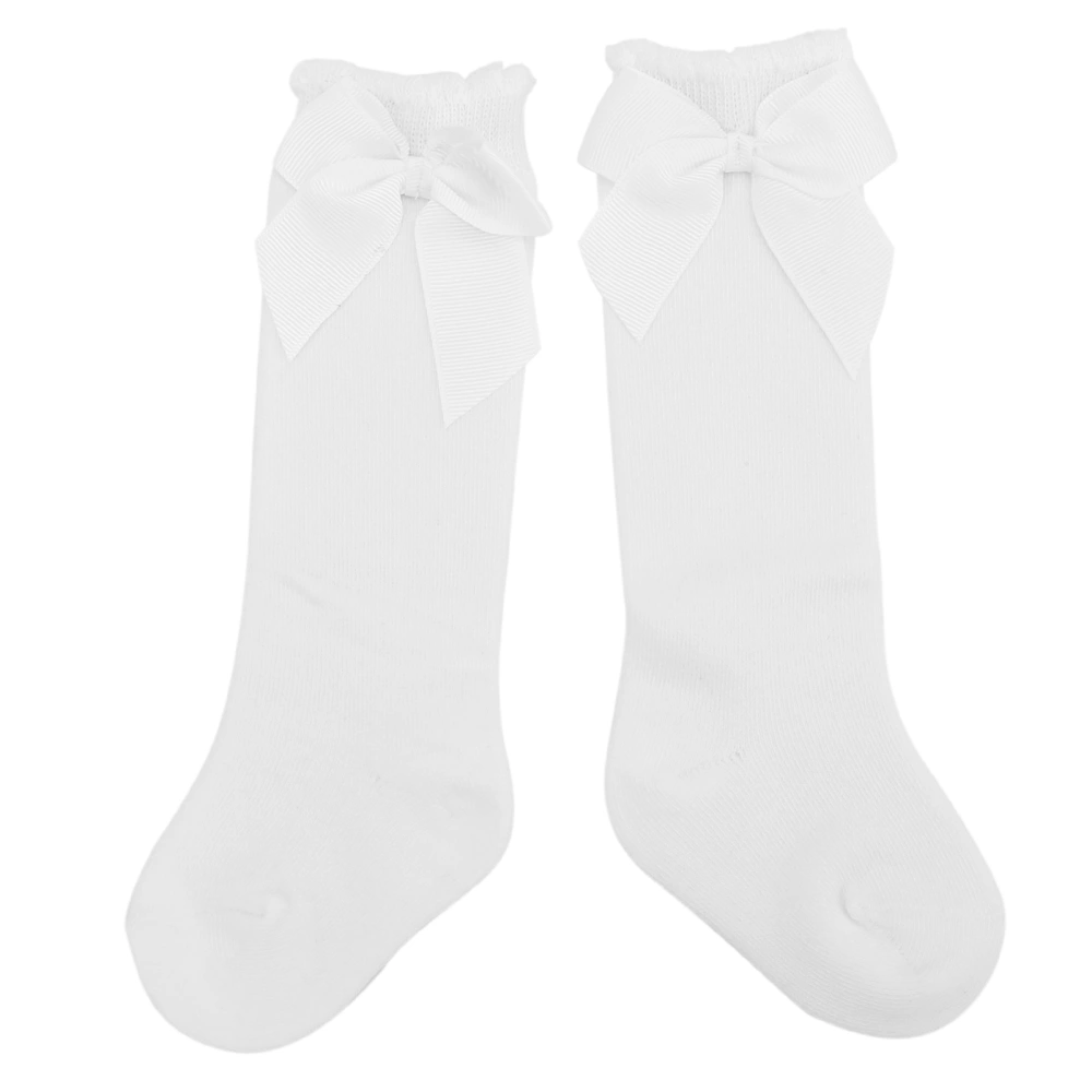 Girls Infant Skin Friendly Knee High Socks Infant Soft Stylish Lovely Long Socks with Bow(White )