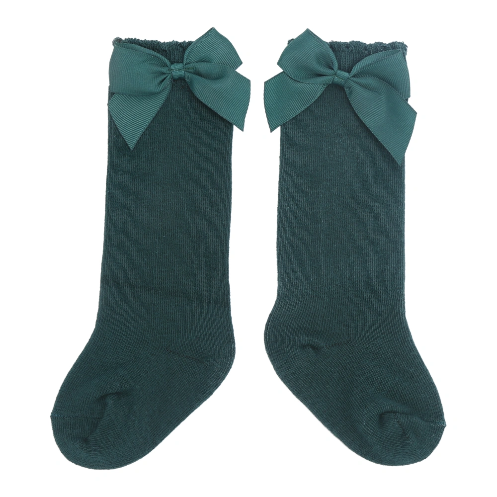 Girls Infant Skin Friendly Knee High Socks Infant Soft Stylish Lovely Long Socks with Bow(Green )