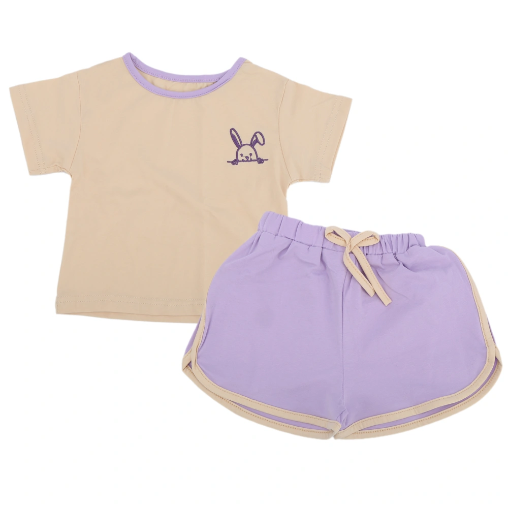 Baby Girls Summer Clothing Suit Girls Outfits Cotton T‑Shirt Shorts Casual Clothing SetPurple 90cm / 35.43in