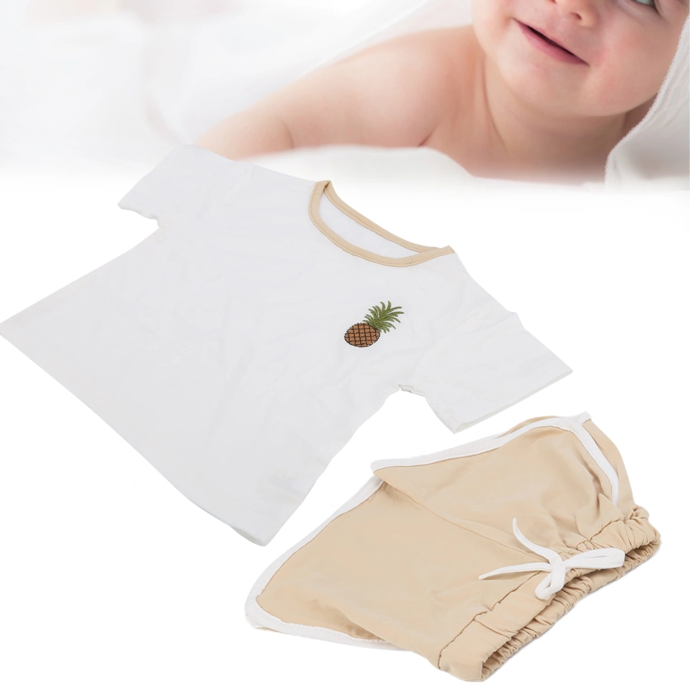 2pcs Clothes Set Baby Embroidery Pattern Breathable Cotton Short T‑Shirt Pants SuitKhaki 90CM