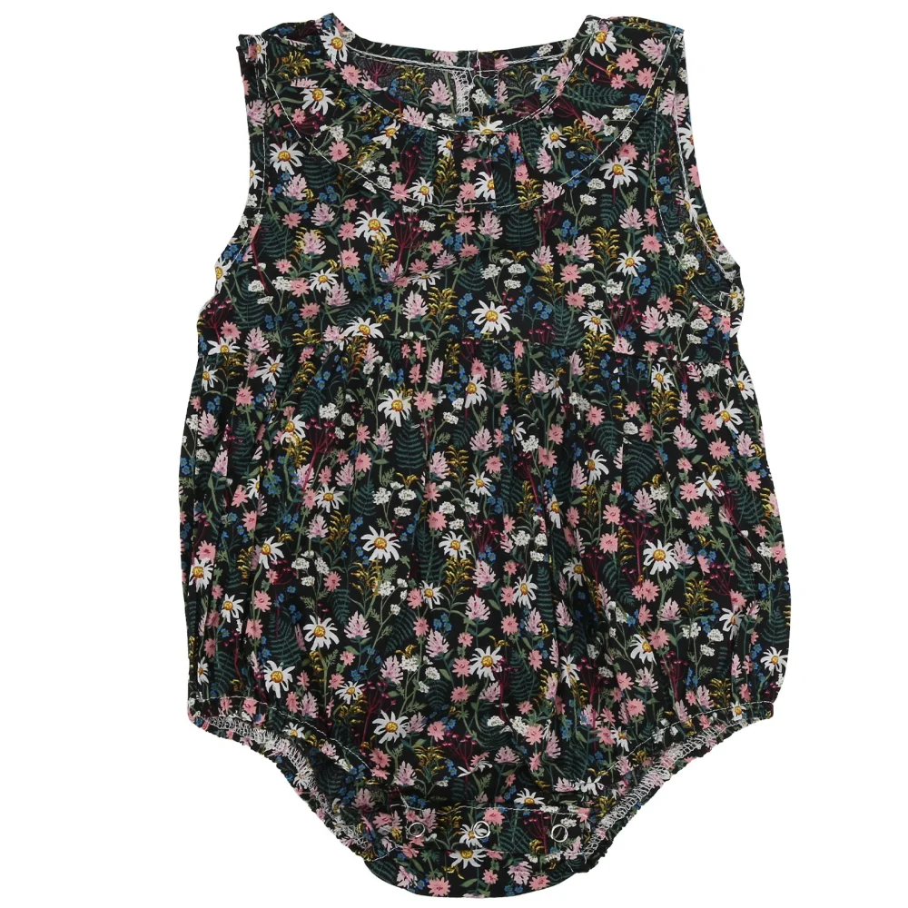 Newborn Baby Floral Jumpsuit Summer Sleeveless Lapel Bodysuit for Infant Baby ClothingBlack 66cm