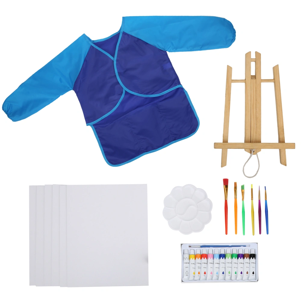 DIY Acrylic Paint Set Children Educational Paint Brushes Smock Kids Art Paint SetBlue