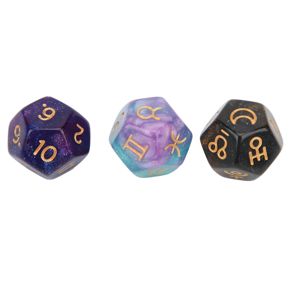 3pcs Resin Divination Dice Party Gathering Entertainment 12‑Sided Tarot Astrology Dice1#