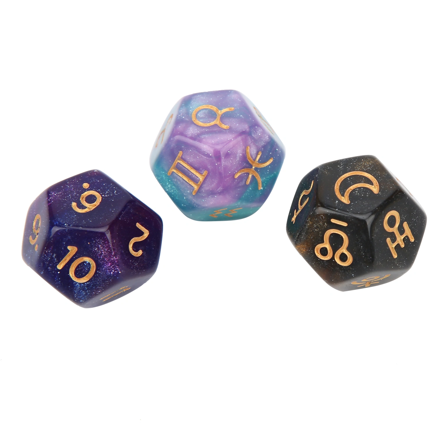 3pcs Resin Divination Dice Party Gathering Entertainment 12‑Sided Tarot Astrology Dice1#