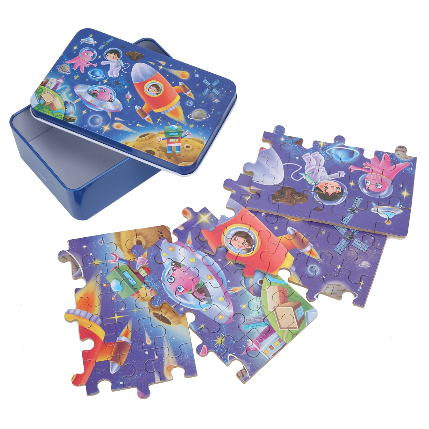 60pcs Children Puzzle Exquisite Cartoon Pattern Kid Jigsaw Puzzles Toy Gift with Storage BoxSpace