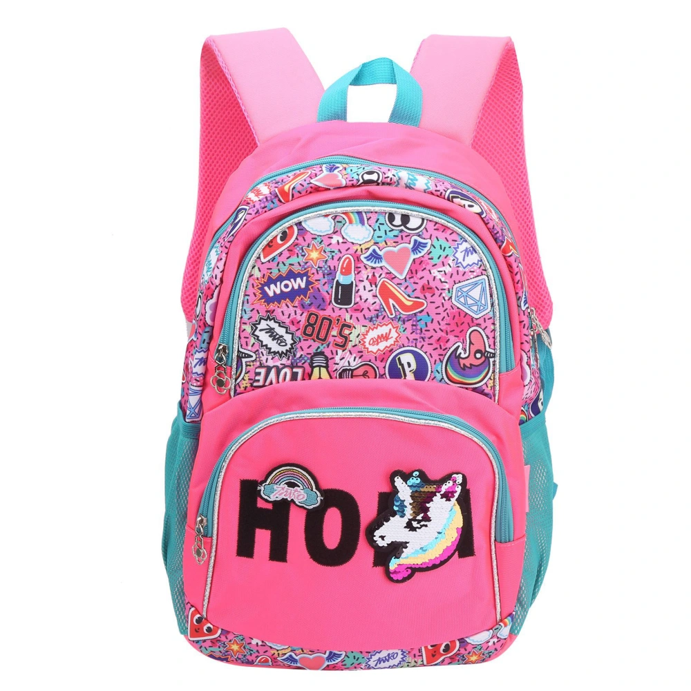 Sequins Cartoon Children Backpack Student Colorful Lovely Exquisite Storage SchoolbagFluorescent Pink+Blue‑Green