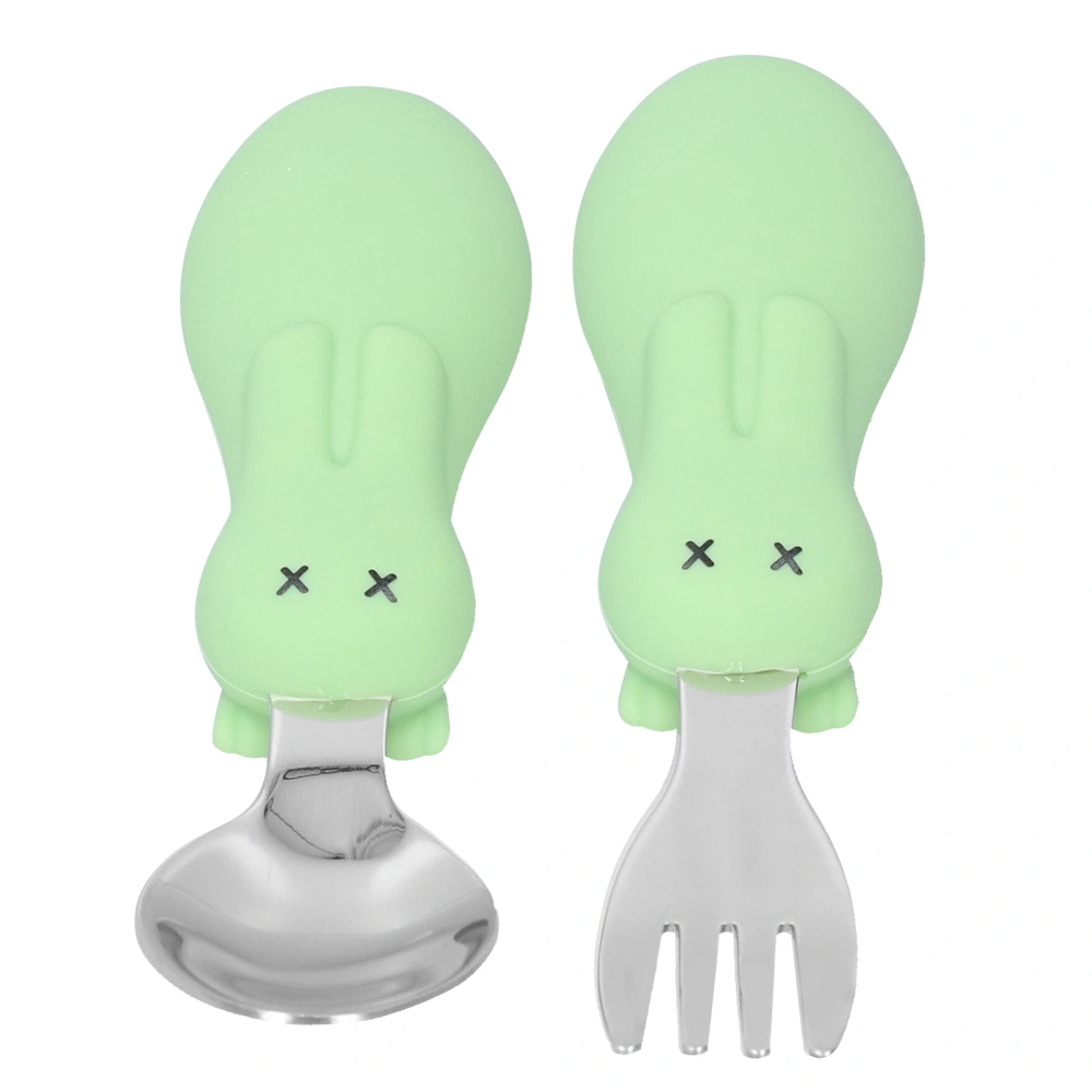 Baby Fork Spoon Set Stainless Steel Toddler Feeding Utensils Spoons Forks Tableware SetGreen