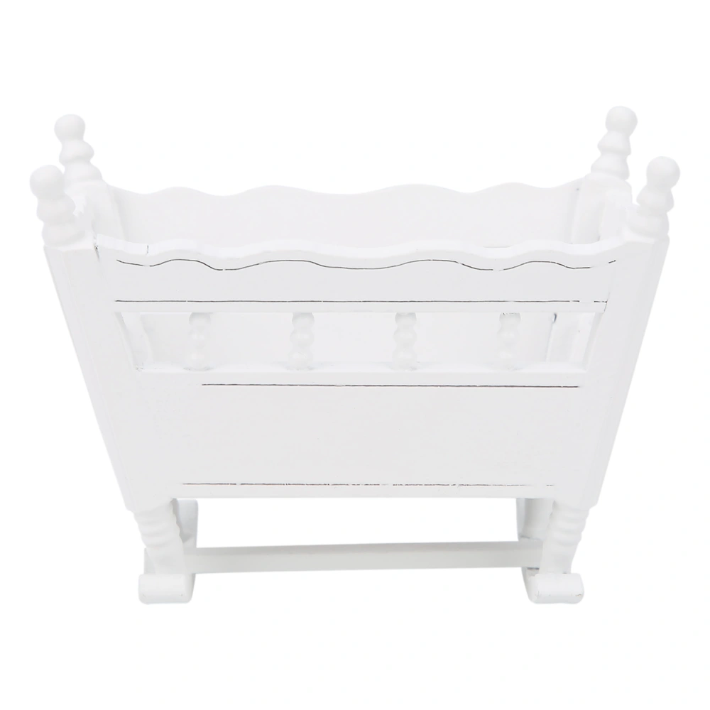 Wooden White Cradles Model Baby Bed Miniature Ornament Craft Accessory for 1:12 Dollhouse